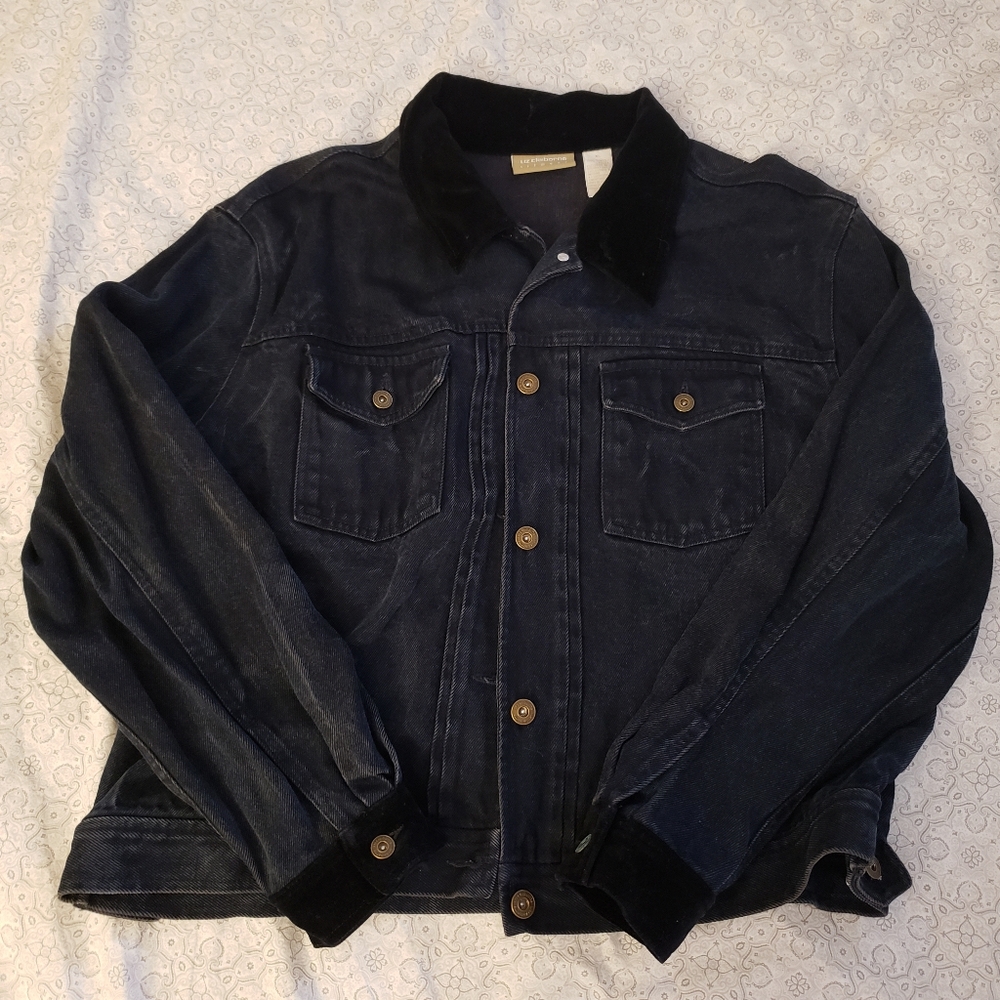 Liz Claiborne Dark Denim Jacket with Black Collar